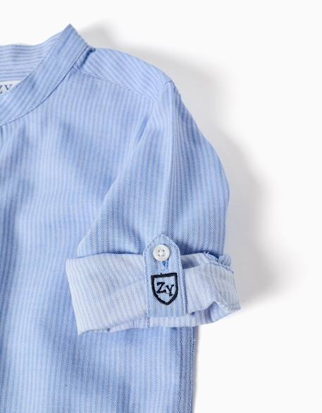 Ensemble chemise rayée à manches longues et short en coton Bleu 4 - vertbaudet enfant 