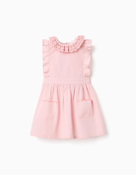 Robe en popeline avec col et manches à volants Rose clair 1 - vertbaudet enfant 