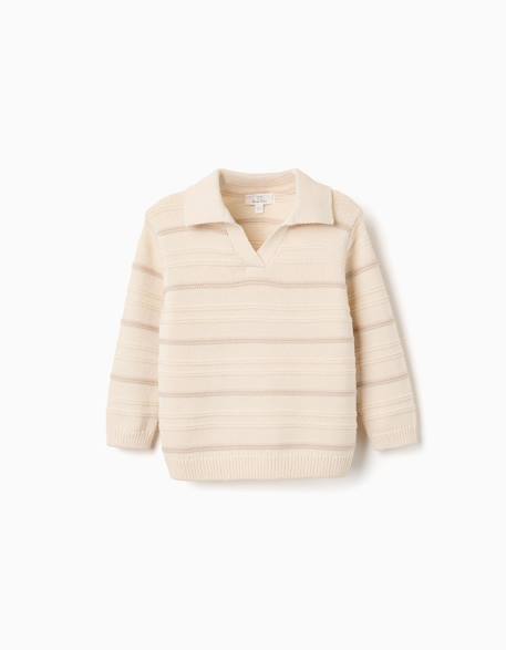Pull en maille de coton à col polo Blanc 1 - vertbaudet enfant 