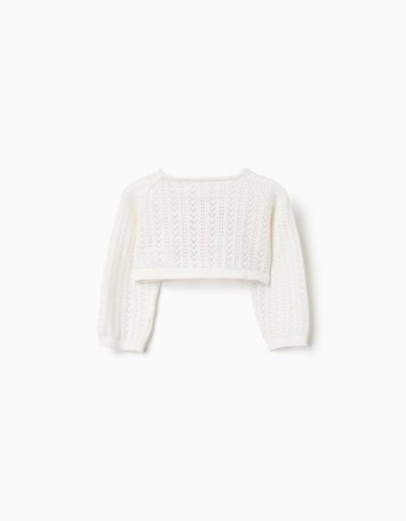 Gilet boléro en maille ajourée Beige clair 2 - vertbaudet enfant 