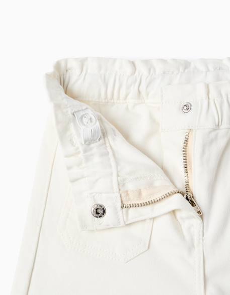Pantalon en sergé à jambe large et taille paperbag Blanc 4 - vertbaudet enfant 