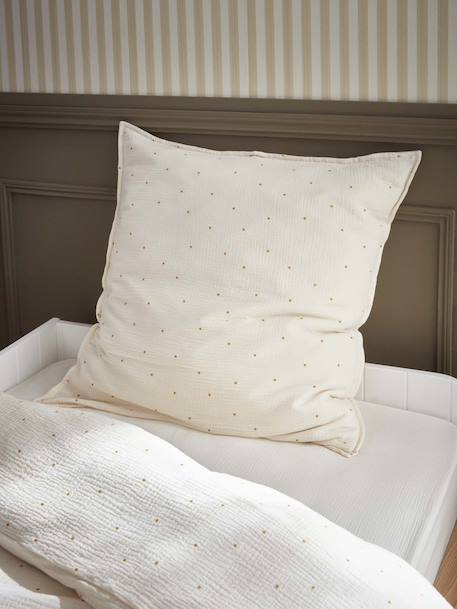 Taie d'oreiller enfant gaze de coton 'gaufrée' Blanc doux+Celadon 2 - vertbaudet enfant 