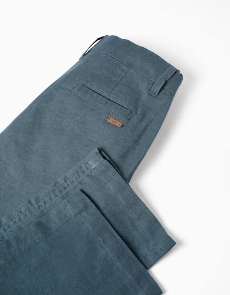 Pantalon chino à coupe droite en lin et coton Bleu foncé 4 - vertbaudet enfant 