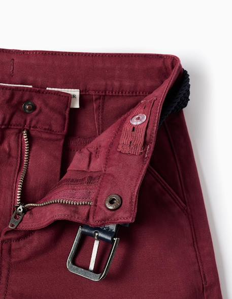 Pantalon chino slim en sergé avec ceinture Blanc+Bleu+Rouge foncé 11 - vertbaudet enfant 