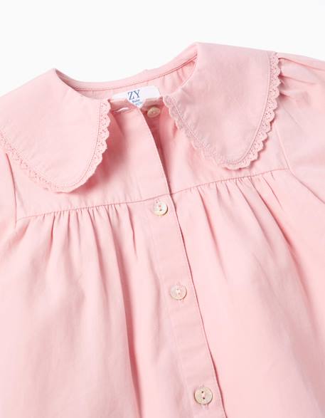 Chemisier en popeline à manches courtes et col maxi Rose clair 3 - vertbaudet enfant 