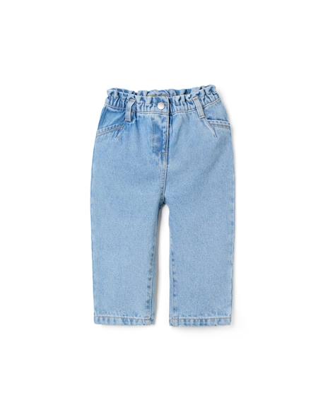 Pantalon baggy en jean à taille paperbag Bleu clair 1 - vertbaudet enfant 