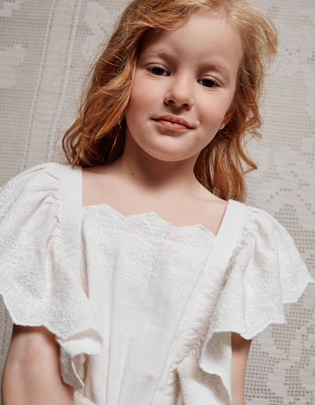 Combinaison en coton à manches volantées et ceinture Blanc 4 - vertbaudet enfant 