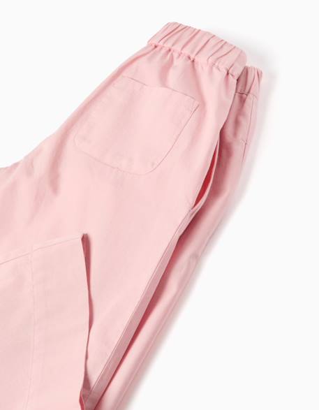 Pantalon en popeline à jambes larges et plis à l'avant Rose clair 4 - vertbaudet enfant 