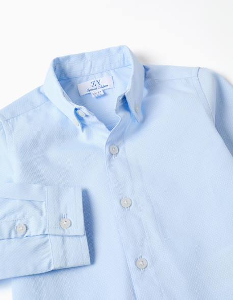 Chemise en coton dobby à manches longues Bleu clair 3 - vertbaudet enfant 