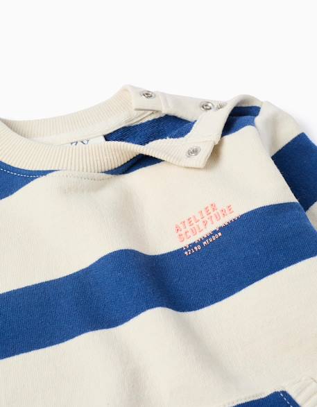 Sweat en coton rayé avec poche kangourou Bleu foncé 3 - vertbaudet enfant 