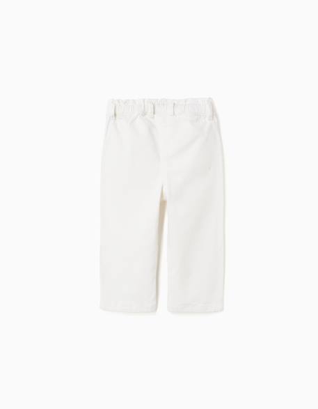 Pantalon en sergé à jambe large et taille paperbag Blanc 2 - vertbaudet enfant 