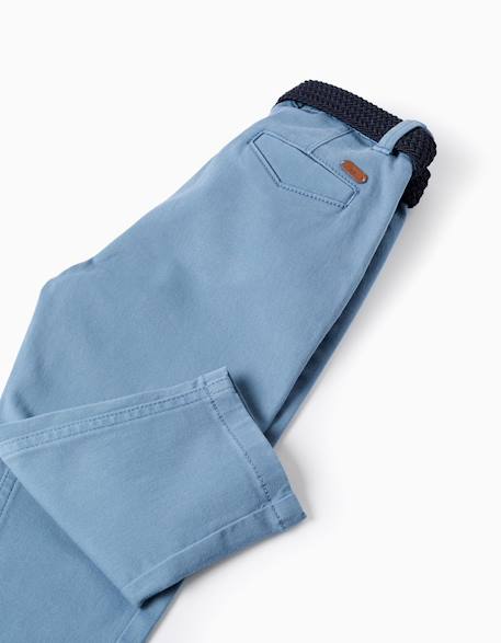 Pantalon chino slim en sergé avec ceinture Bleu+Rouge foncé 4 - vertbaudet enfant 