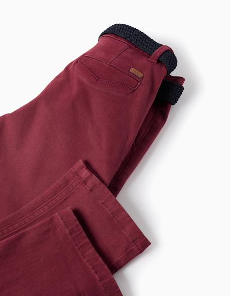 Pantalon chino slim en sergé avec ceinture Blanc+Bleu+Rouge foncé 12 - vertbaudet enfant 