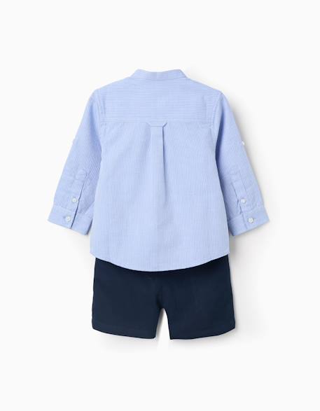 Ensemble chemise rayée à manches longues et short en coton Bleu 2 - vertbaudet enfant 