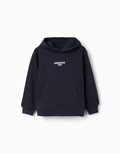 Sweat à capuche avec imprimé et poche à l'avant Blanc+Bleu foncé+Jaune 5 - vertbaudet enfant 
