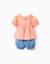 Blouse en coton + short en jean à volants Orange clair 2 - vertbaudet enfant 
