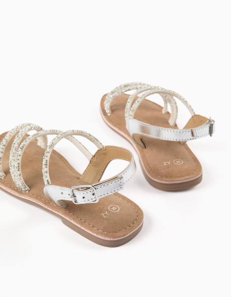 Sandales en cuir à brides brillantes Gris 3 - vertbaudet enfant 