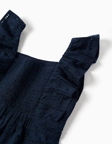 Combinaison en coton à broderie anglaise et volants Bleu foncé 3 - vertbaudet enfant 