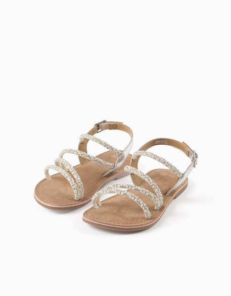 Sandales en cuir à brides brillantes Gris 2 - vertbaudet enfant 