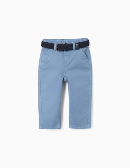 Pantalon chino slim en sergé avec ceinture Bleu+Rouge foncé 1 - vertbaudet enfant 