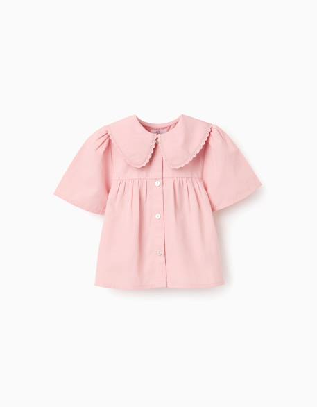 Chemisier en popeline à manches courtes et col maxi Rose clair 1 - vertbaudet enfant 