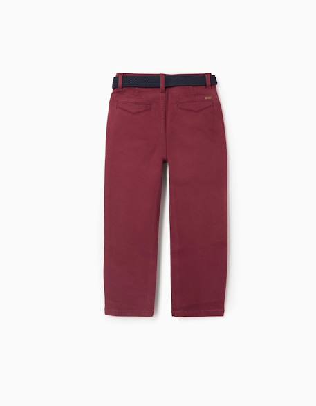 Pantalon chino slim en sergé avec ceinture Blanc+Bleu+Rouge foncé 10 - vertbaudet enfant 