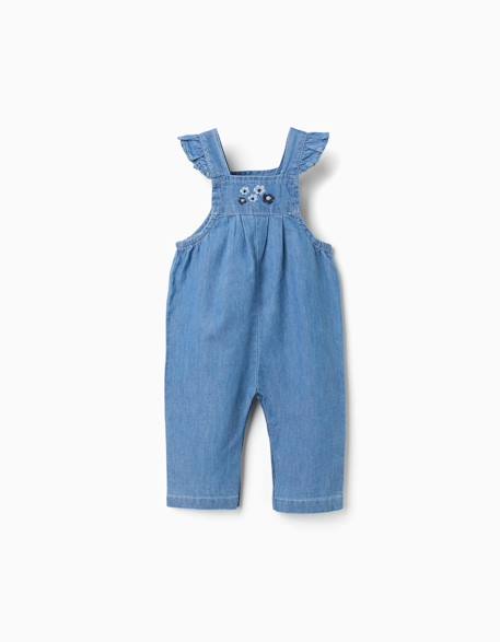 Bébé-Salopette, combinaison-Combinaison en jean avec fleurs brodées