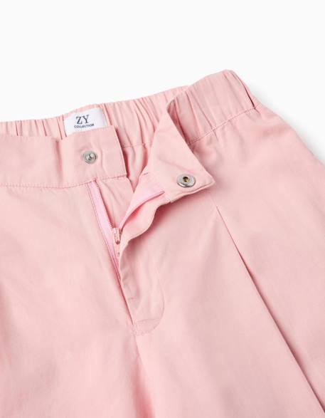 Pantalon en popeline à jambes larges et plis à l'avant Rose clair 3 - vertbaudet enfant 