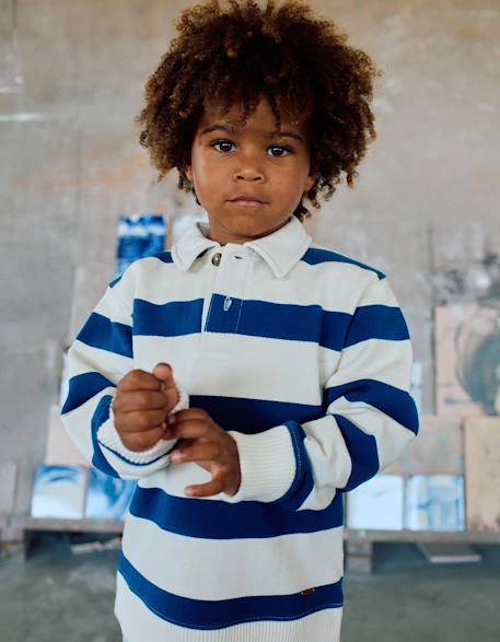 Garçon-Pull, gilet, sweat-Sweat en coton rayé avec col polo