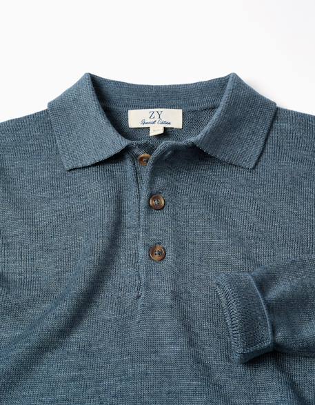 Pull en maille à col polo Bleu foncé 3 - vertbaudet enfant 