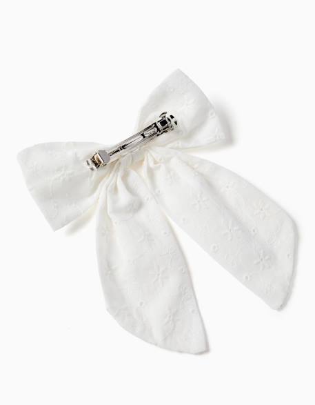Barrette à nœud en broderie anglaise Beige clair 2 - vertbaudet enfant 