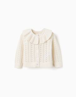 -Cardigan en coton avec maille ajourée et volants