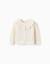 Cardigan en coton avec maille ajourée et volants Beige clair 1 - vertbaudet enfant 