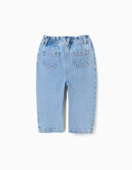 Pantalon baggy en jean à taille paperbag Bleu clair 2 - vertbaudet enfant 