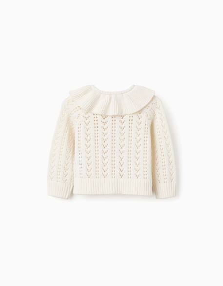 Cardigan en coton avec maille ajourée et volants Beige clair 2 - vertbaudet enfant 