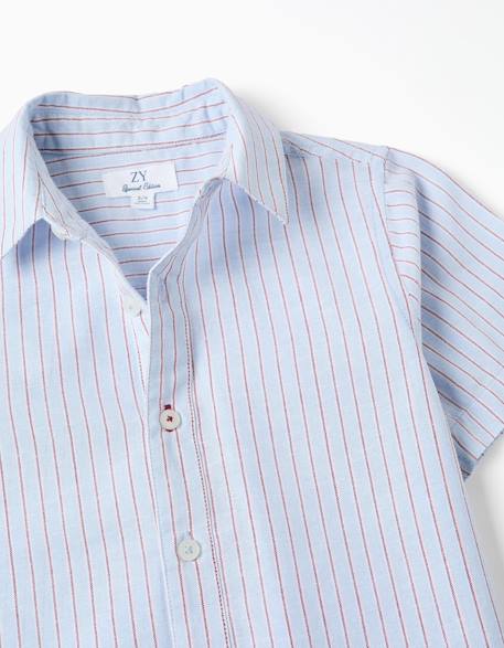 Chemise en coton à manches courtes et rayures Rouge foncé 3 - vertbaudet enfant 