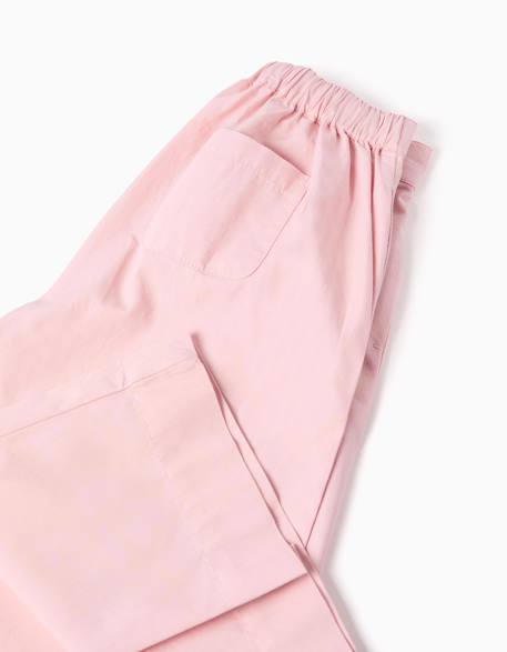 Pantalon large en popeline à plis Rose clair 4 - vertbaudet enfant 
