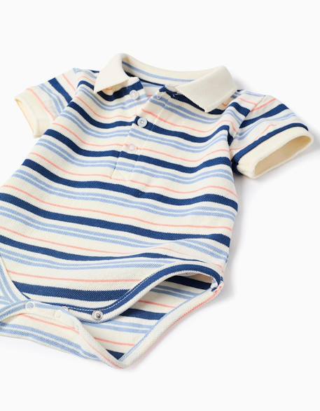 Body-polo en coton à rayures Blanc 3 - vertbaudet enfant 