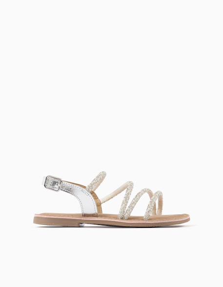 Sandales en cuir à brides brillantes Gris 1 - vertbaudet enfant 