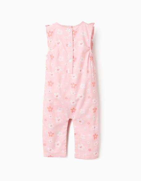 Combinaison en coton à fleurs et volants Rose clair 2 - vertbaudet enfant 