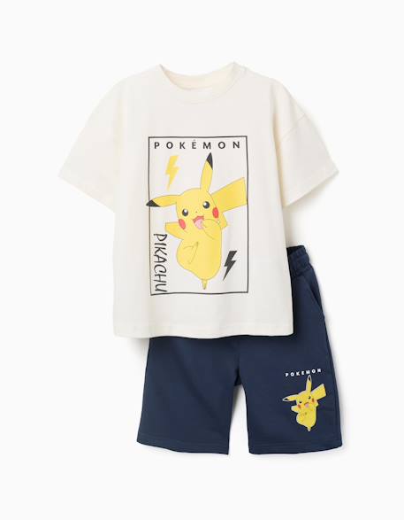 Garçon-Ensemble t-shirt et short en coton avec imprimé pikachu