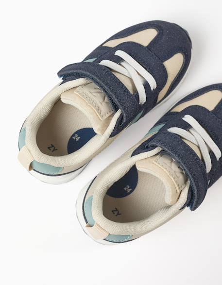 Baskets bi-matière avec bride à scratch Beige clair 3 - vertbaudet enfant 