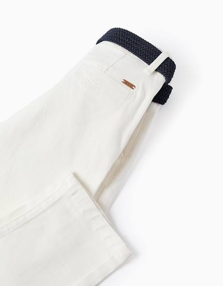 Pantalon chino slim en sergé avec ceinture Blanc+Bleu+Rouge foncé 4 - vertbaudet enfant 