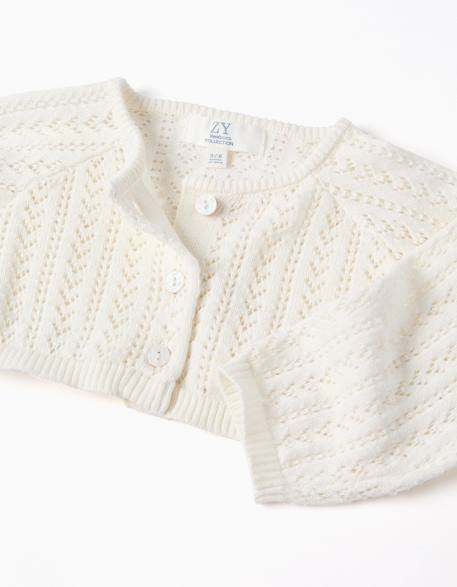 Gilet boléro en maille ajourée Beige clair 3 - vertbaudet enfant 