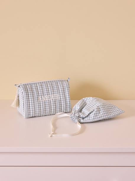 Trousse de toilette en coton vichy Vichy caramel+Vichy vert 6 - vertbaudet enfant 
