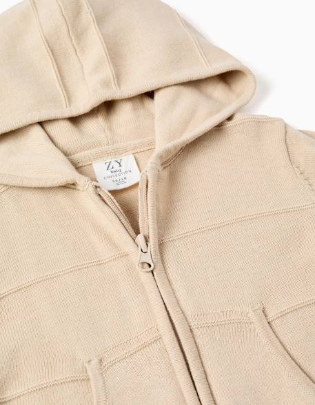 Gilet en maille à capuche et lignes en relief Beige clair+Marrón 3 - vertbaudet enfant 