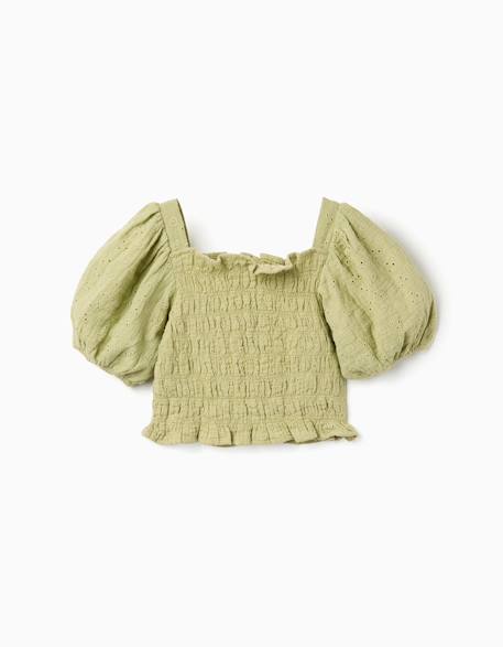 Fille-Blouse en coton avec broderie anglaise et manches ballon