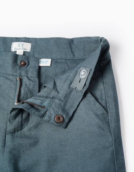Pantalon chino à coupe droite en lin et coton Bleu foncé 2 - vertbaudet enfant 