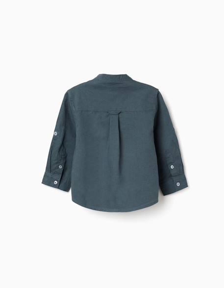 Chemise à manches longues en lin et coton avec col mao Blanc+Bleu+Bleu clair 6 - vertbaudet enfant 