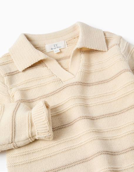 Pull en maille de coton à col polo Blanc 3 - vertbaudet enfant 